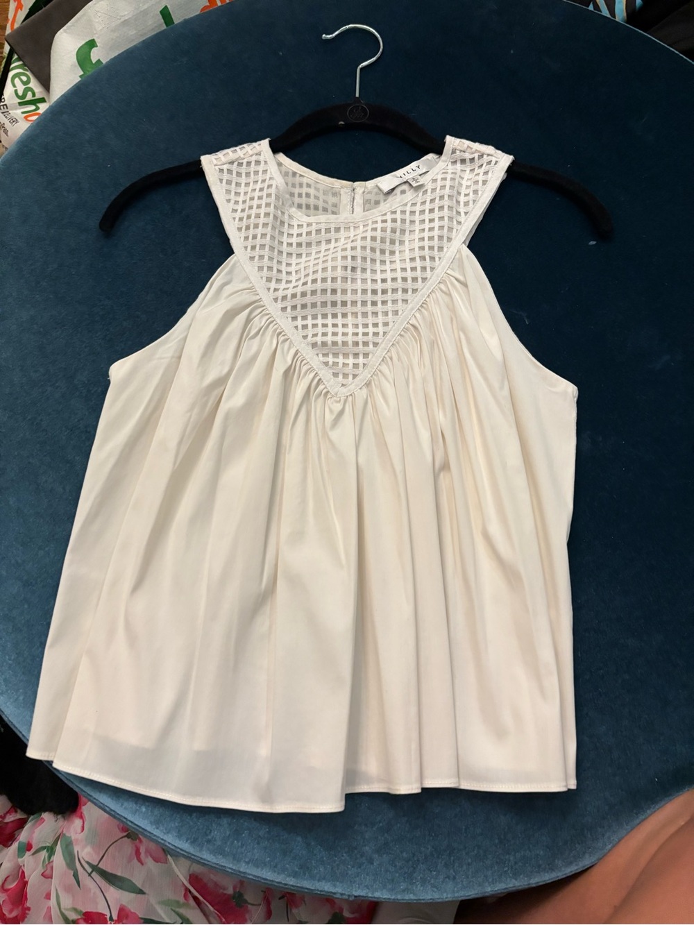 Milly Sleeveless Cream Lattice Yoke Top -